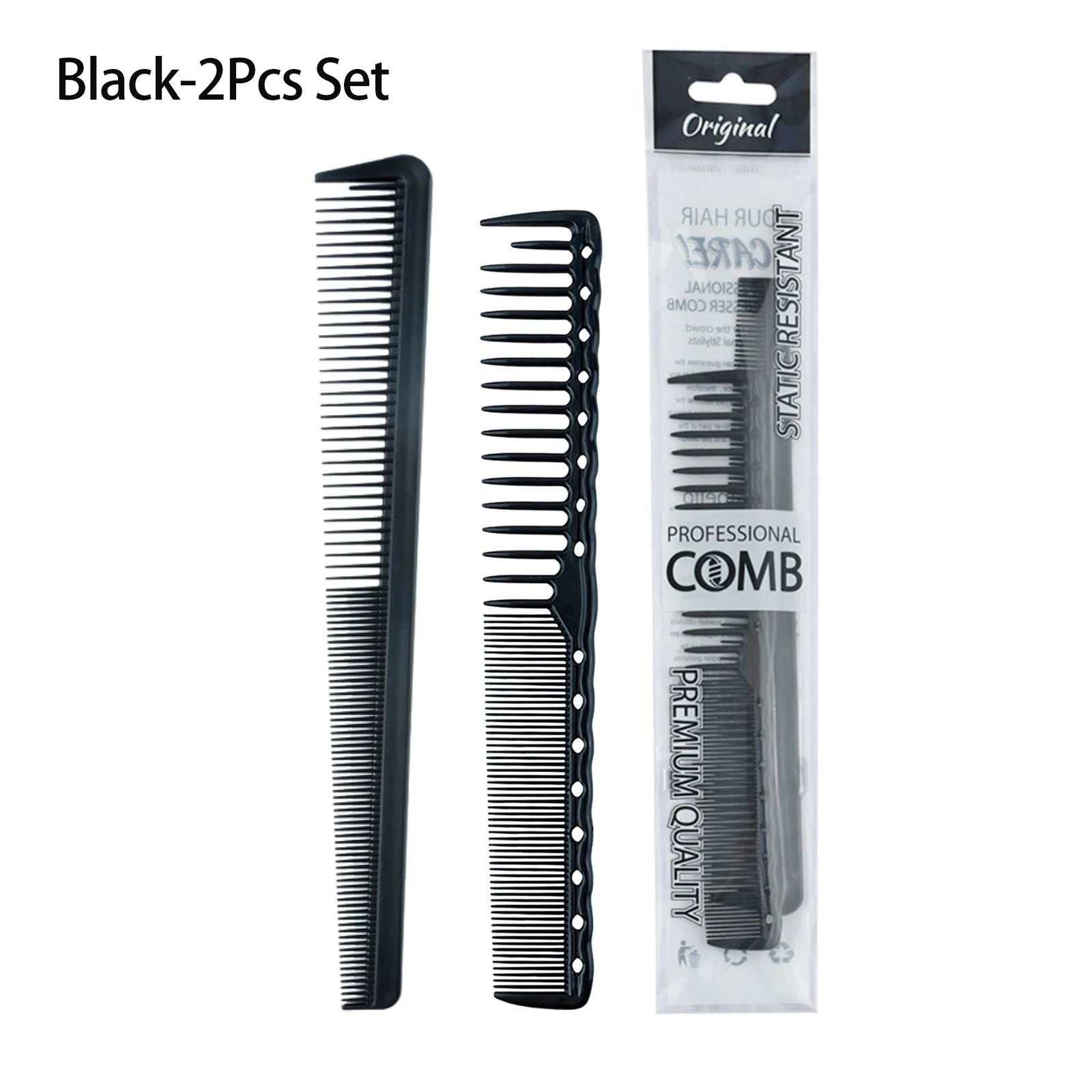 2pcs Set Professional Barbershop Hairdressing Dense Teeth Comb Anti-Static Edge Corner Comb Flat Haircut Styling Trimming Tools