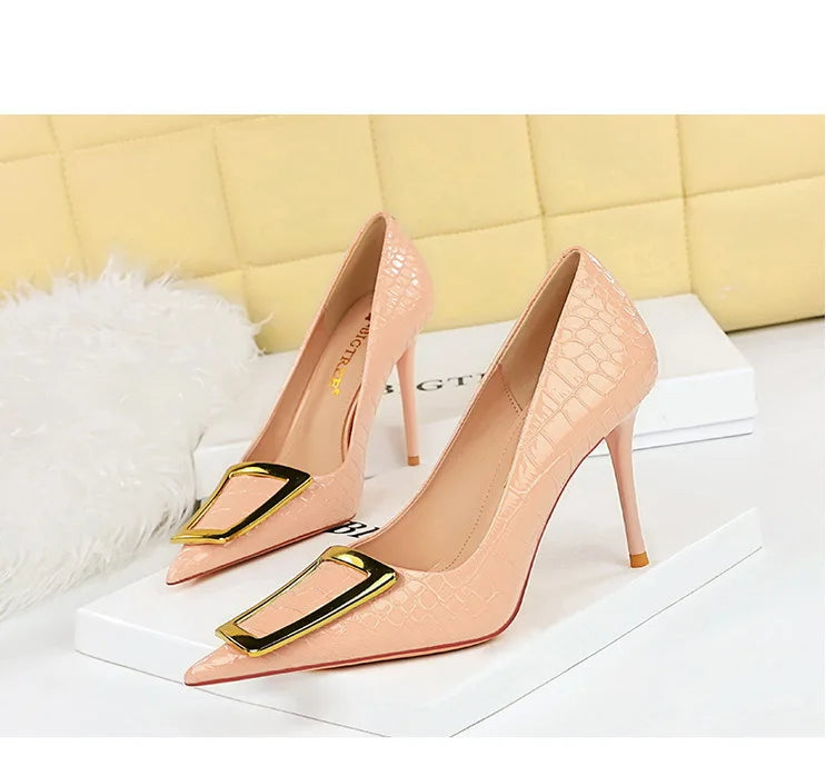 BIGTREE Shoes Women 10 Cm Metal Buckle Ladies Pumps Luxury Women's Banquet Shoes Stilettos High Heels Women Sexy Party Shoes