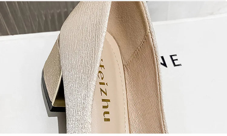 2025 Spring Summer Women Fashion Pumps New OL Party Square Casual High Heels Shoes Ladies Rhinestone Pearl Loafers 35-43