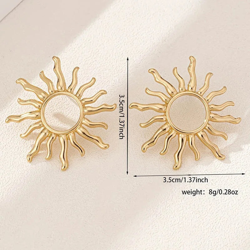 1 Pair Fashion Temperament Elegant Sun Flower Stud Earrings for Women Suitable Individuation Party Wedding Jewelry Birthday Gift