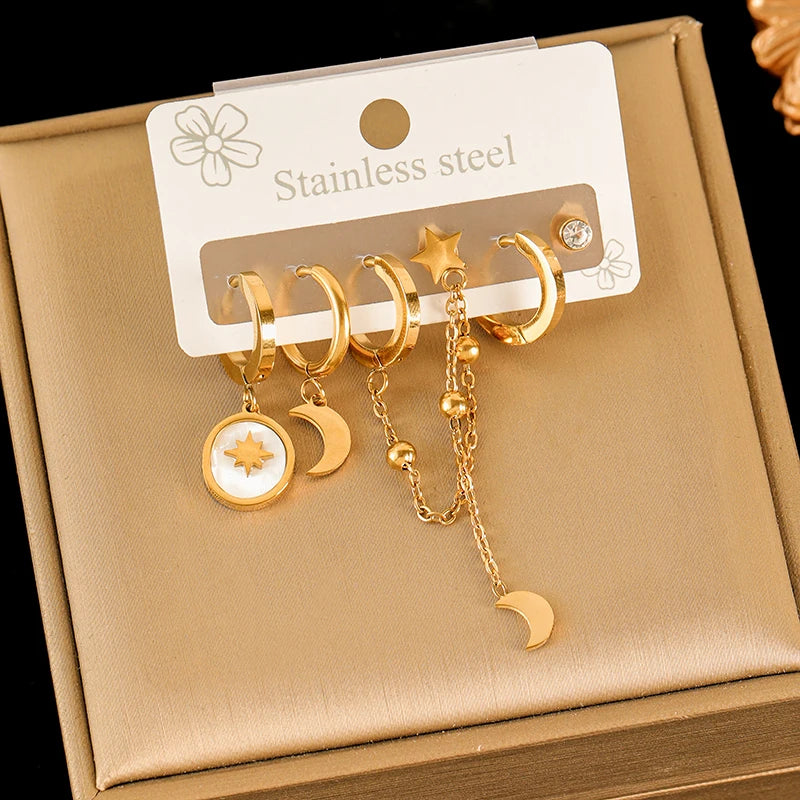EILIECK 316L Stainless Steel Earrings Set For Women Fashion New 18K Gold Plated Ear Waterproof Jewelry Lady Gift Party сережки