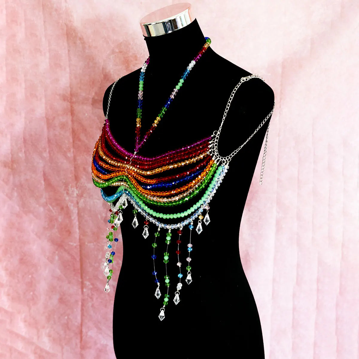 Beach Party Bohemian Style Bikini Chest Chain Holiday Multicoloured Crystal Beaded Body Chain Stage Performance Accessories