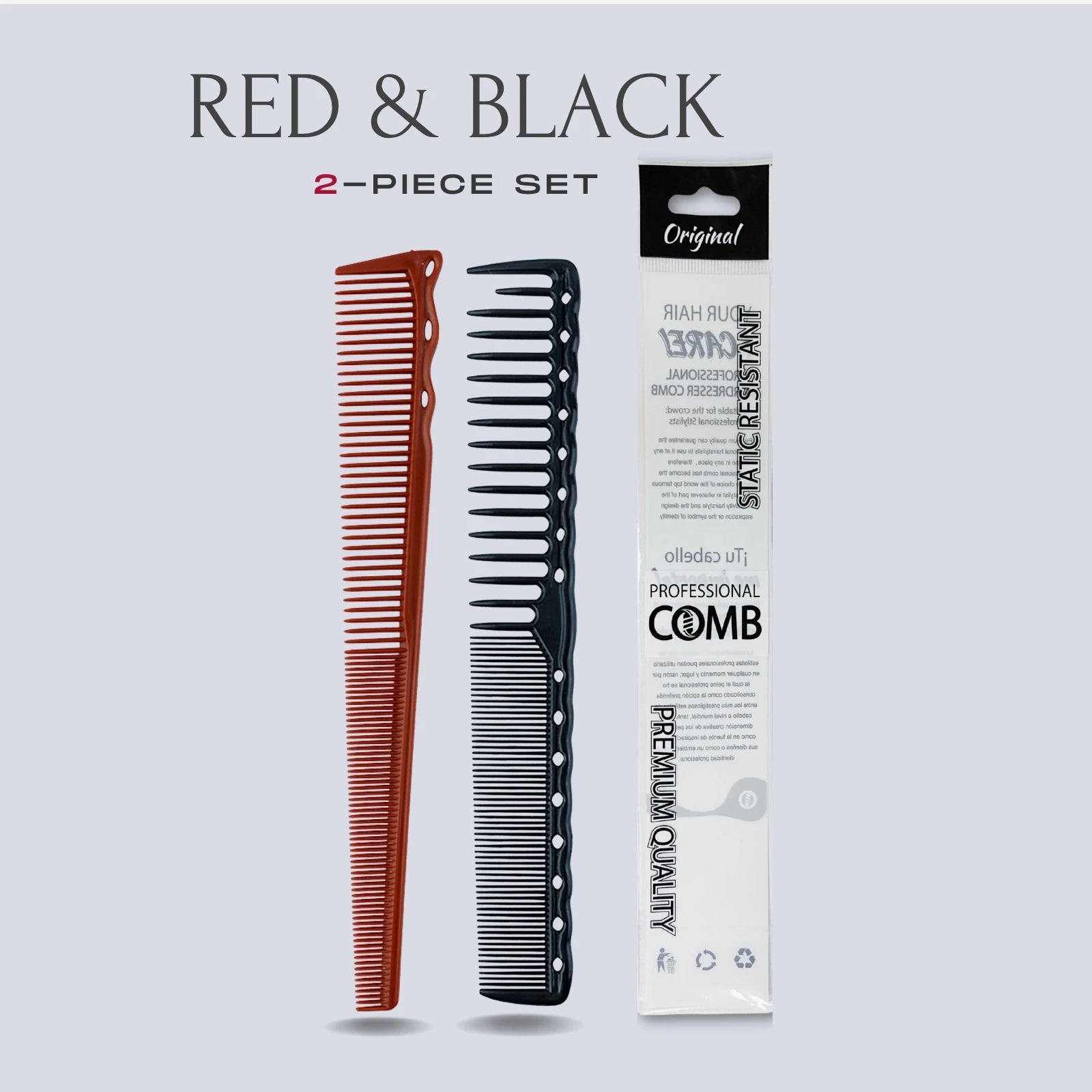 2pcs Set Professional Barbershop Hairdressing Dense Teeth Comb Anti-Static Edge Corner Comb Flat Haircut Styling Trimming Tools