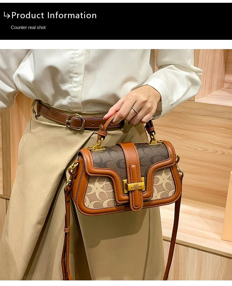 Light luxury niche design contrasting color saddle bag 2025 new high-end handbag versatile single shoulder crossbody bag