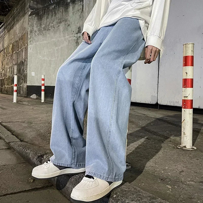 2025 Men's Jeans Korean Version Student Casual Pants High Street Straight Loose Wide Leg Jeans Black Grey Blue Baggy Jeans