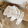 2PCS Spring Autumn New Comfortable Sweet Cute Bow Print Long Sleeves O-neck Pullover+Pant Baby Clothes for Newborn