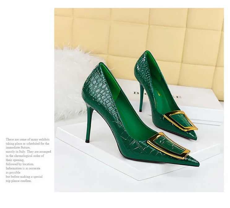 BIGTREE Shoes Women 10 Cm Metal Buckle Ladies Pumps Luxury Women's Banquet Shoes Stilettos High Heels Women Sexy Party Shoes