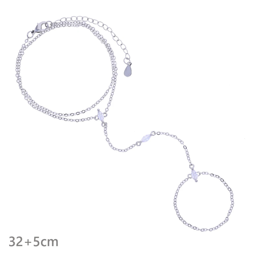 2025 New Micro Pave Clear CZ Tassel Hand Chain Bracelet Gold Color With Round CZ Station Double Chain Fashion Women Jewelry