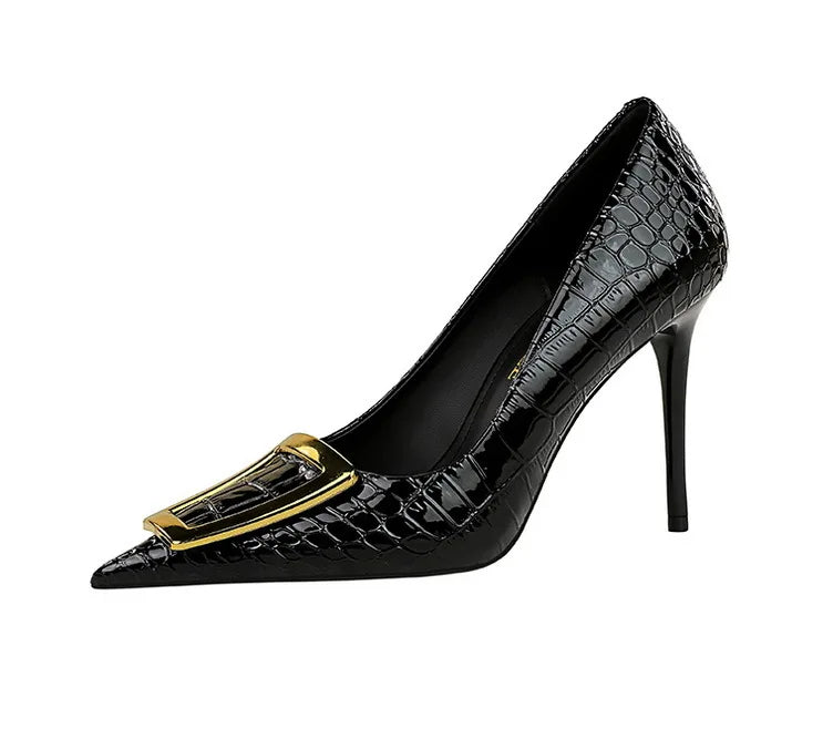 BIGTREE Shoes Women 10 Cm Metal Buckle Ladies Pumps Luxury Women's Banquet Shoes Stilettos High Heels Women Sexy Party Shoes