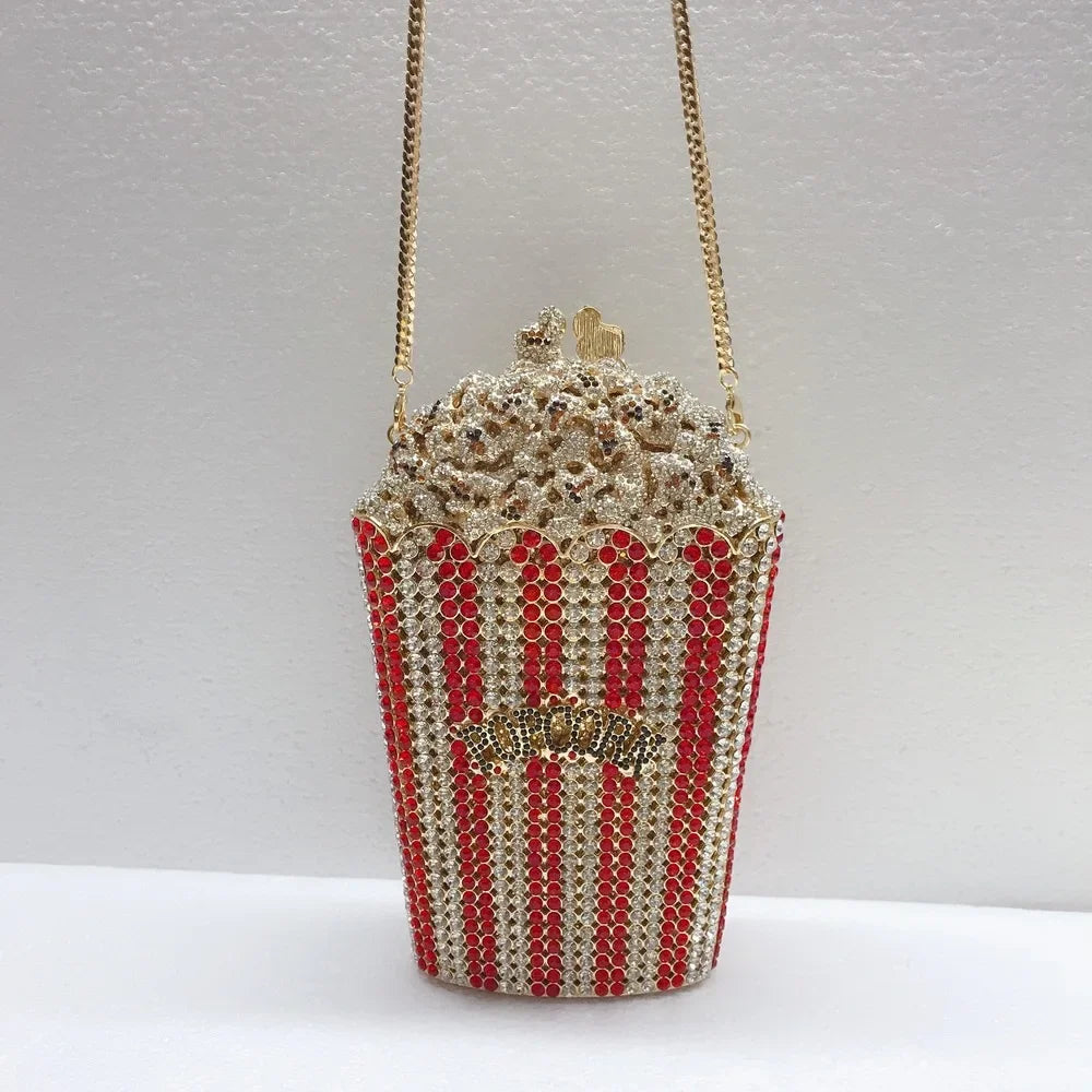 Elegant Crystal Popcorn Clutch Bags for Women Party Purse Red Evening Bags Wedding Bridal Day Clutches
