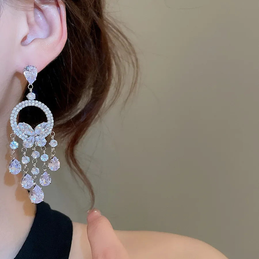 Inlaid Rhinestone Zircon Round Butterfly Jewelry Sets for Women 2025 Fashion Light Luxury High-end Wedding Earring Necklace Set