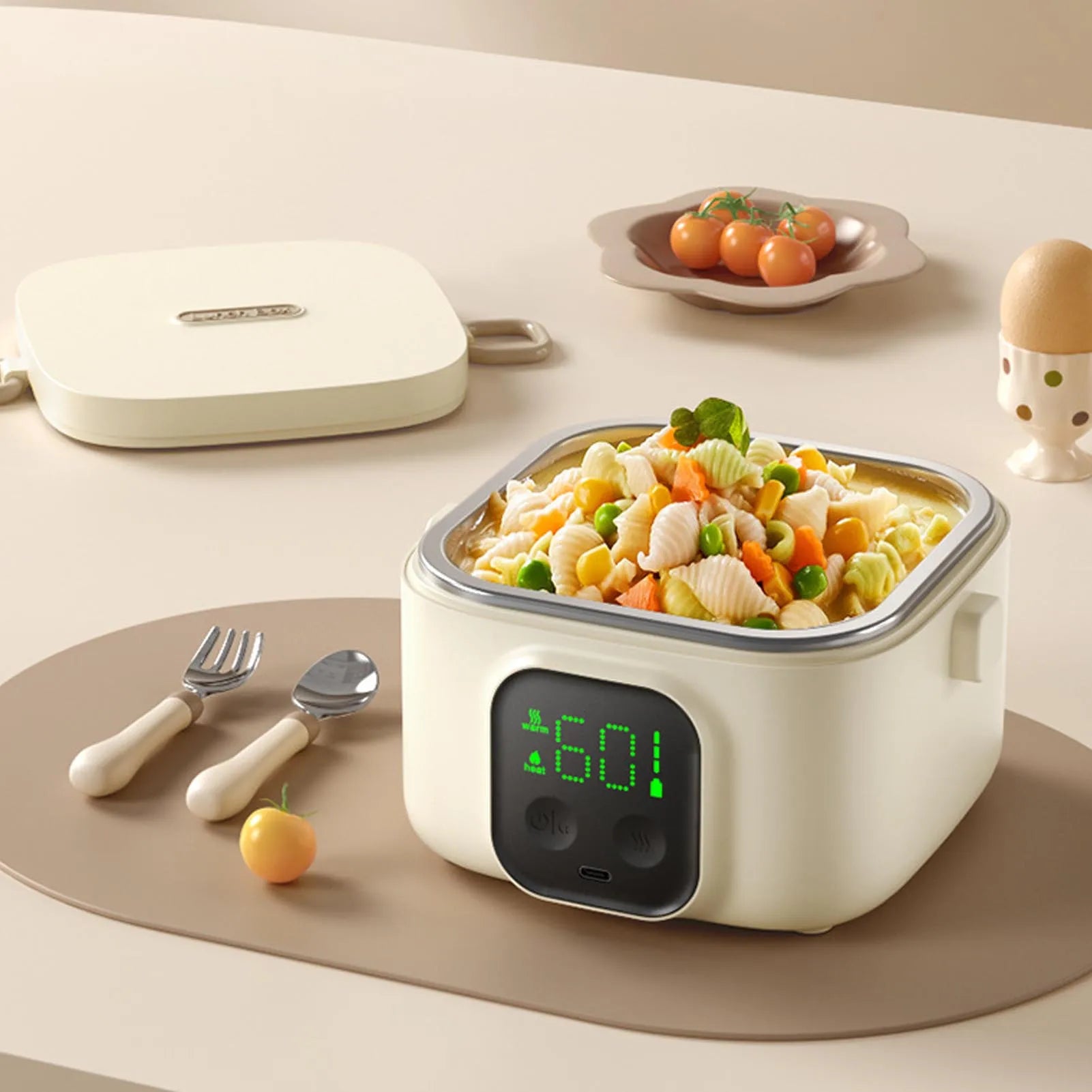 Electric Lunch Box Food Warmer Rechargeable 500ml Insulation Mode Portable Intelligent Constant Temperature Bowl for Camping
