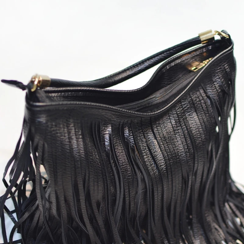 Boho Style Tassels Crossbody Bag for Women 2025 Large Capacity Casual Fringes Shoulder Bag  Zipper Large Capacity Soft Leather