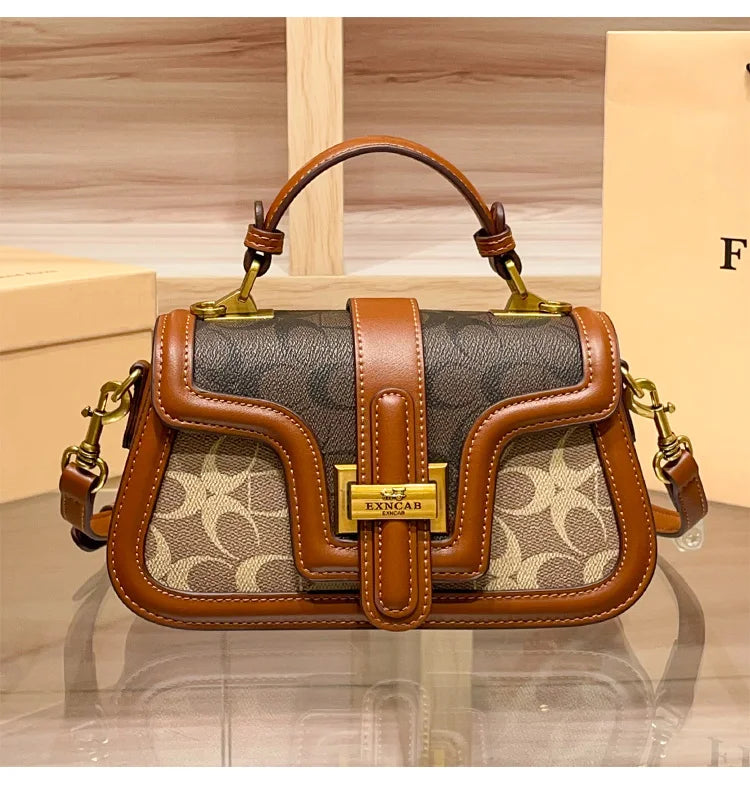 Light luxury niche design contrasting color saddle bag 2025 new high-end handbag versatile single shoulder crossbody bag