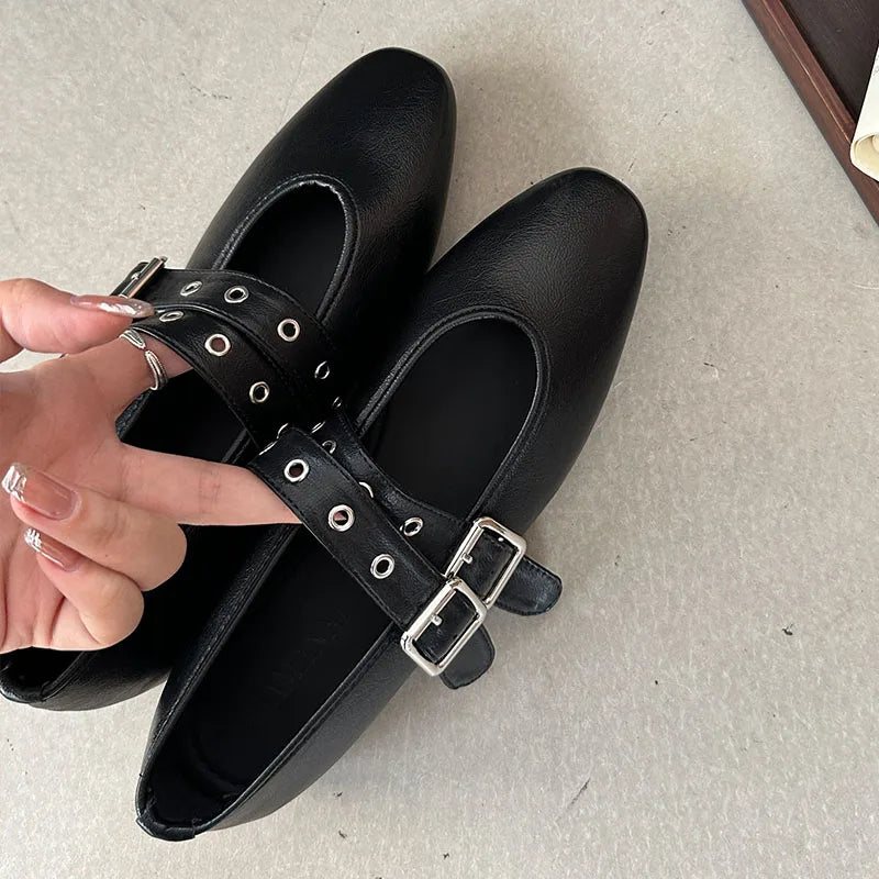 Female Buckle Strap Footwear Ballet Flats Fashion Women Dance Shoes Spring Round Toe Ladies Flats With Lolita Shoes