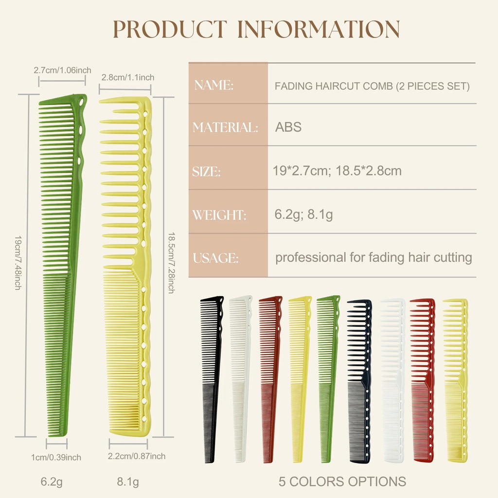 2pcs Set Professional Barbershop Hairdressing Dense Teeth Comb Anti-Static Edge Corner Comb Flat Haircut Styling Trimming Tools