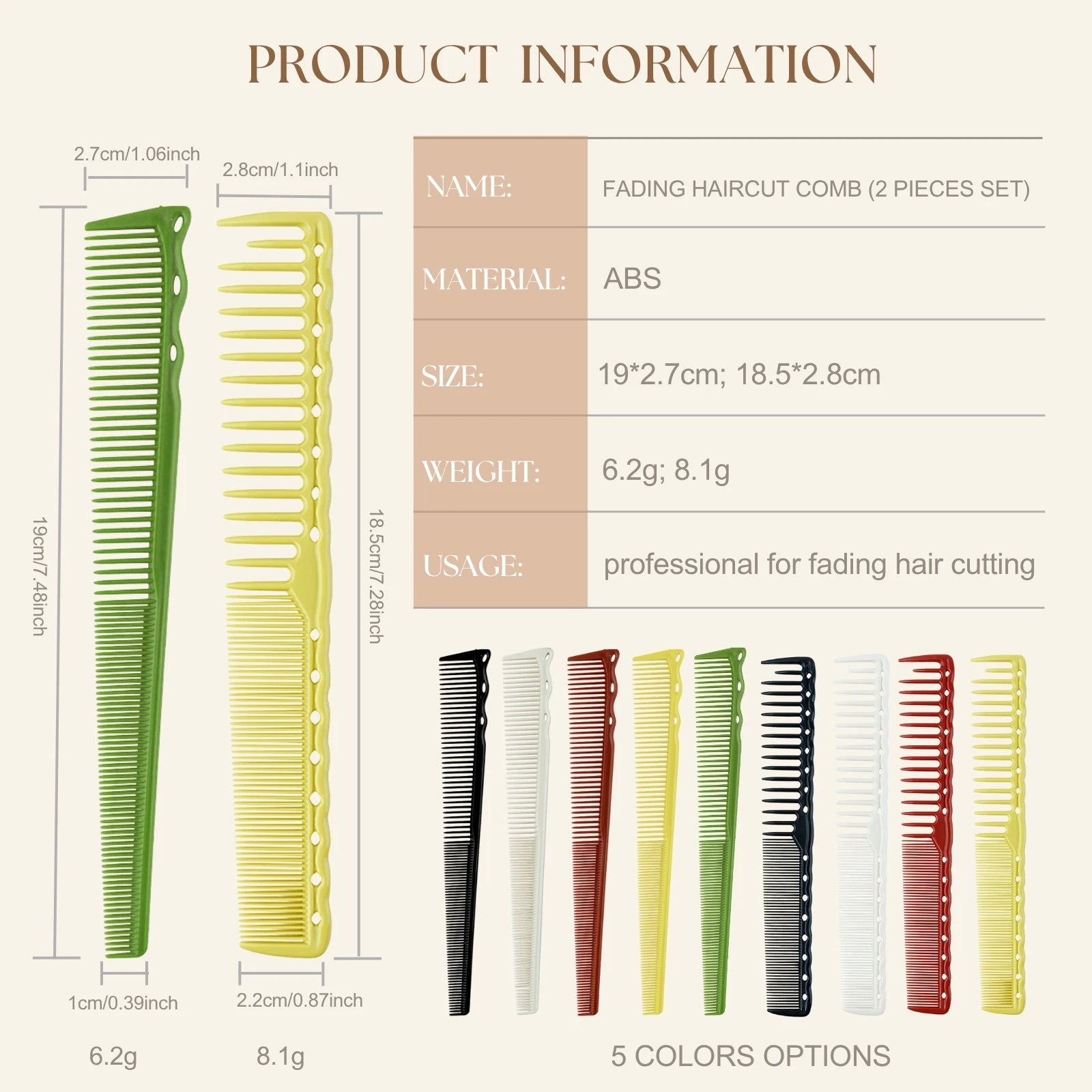 2pcs Set Professional Barbershop Hairdressing Dense Teeth Comb Anti-Static Edge Corner Comb Flat Haircut Styling Trimming Tools