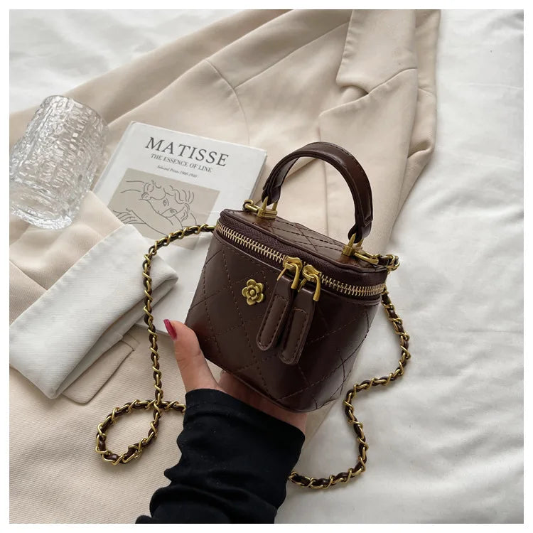 Small Shoulder Bucket Bag For Women Classic Mini Clutches Female Small Square Box Crossbody Metal Chain Handbag