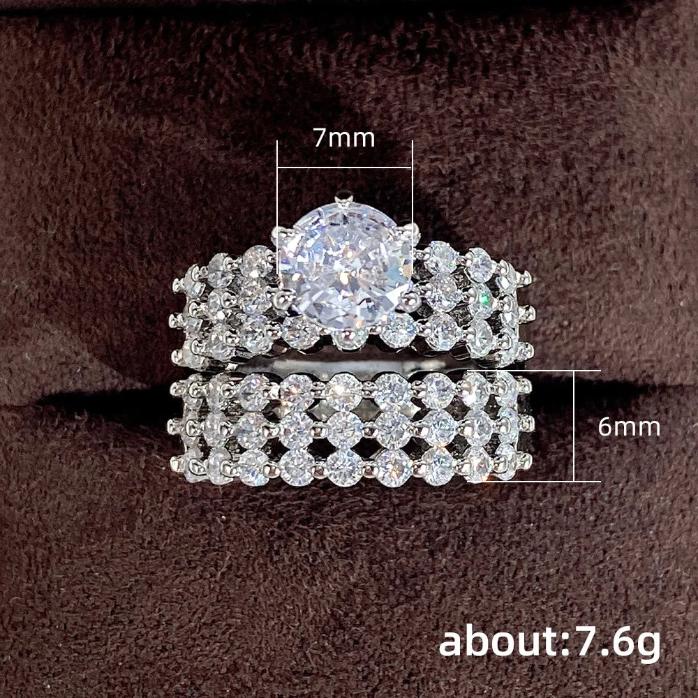 Huitan Set Lady Rings Luxury Wedding Engagement Party Finger Accessories Inlaid Shining Cubic Zirconia Graceful Fashion Jewelry