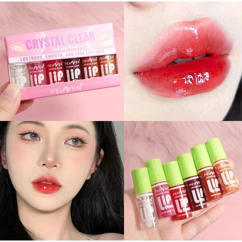 6Pcs Water Glow Jelly Moisturizing Lip Gloss Set Transparent Lip Glaze Oil Hydrating Lip Plumper Liquid Lipstick Lips Cosmetic