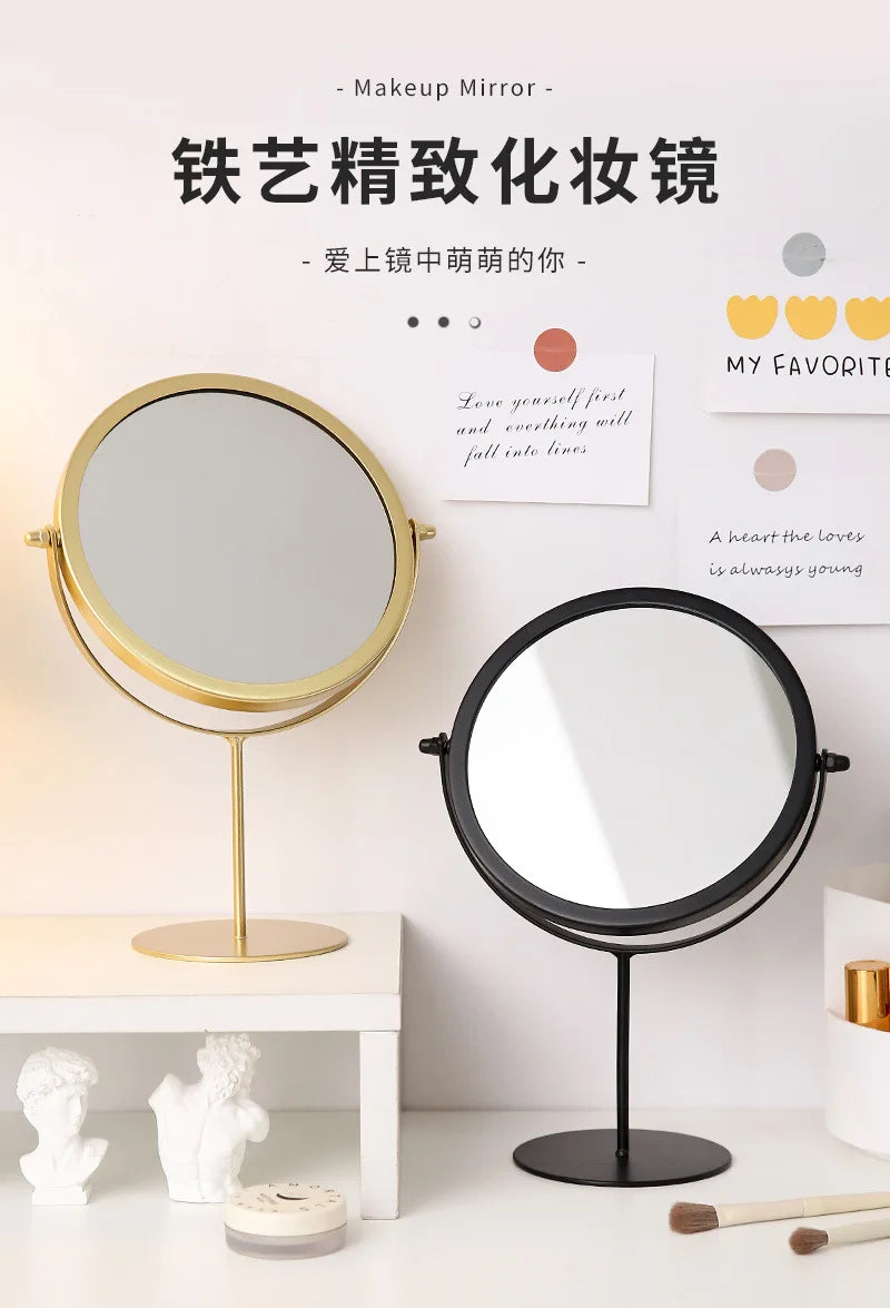 360 Degrees Rotate Iron Desktop Mirror Texture Ladies Makeup Mirror Creative Iron Mirror Strong Sense Of Style