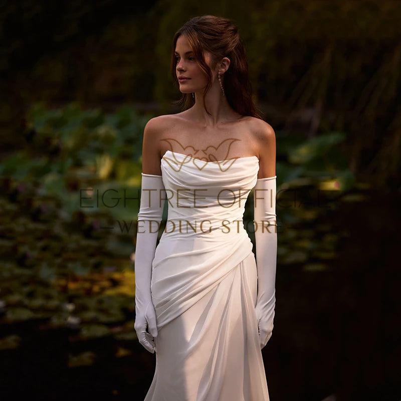 Eightree White Long Wedding Dresses Strapless Sweep Train Mermaid Bridal Gowns Formal Wedding Gowns Vestidos De Novia Customized