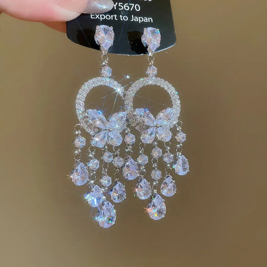Inlaid Rhinestone Zircon Round Butterfly Jewelry Sets for Women 2025 Fashion Light Luxury High-end Wedding Earring Necklace Set