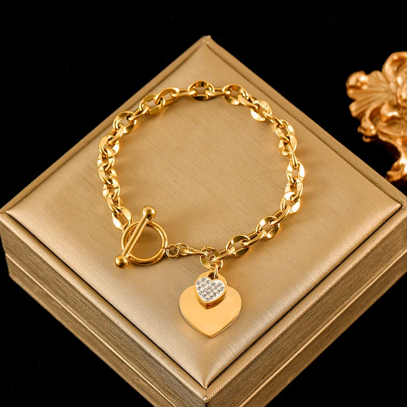 EILIECK 316L Stainless Steel Gold Color Starfish Moon Star Charm Bracelet For Women New Trendy Wrist Chain Jewelry Gift Party