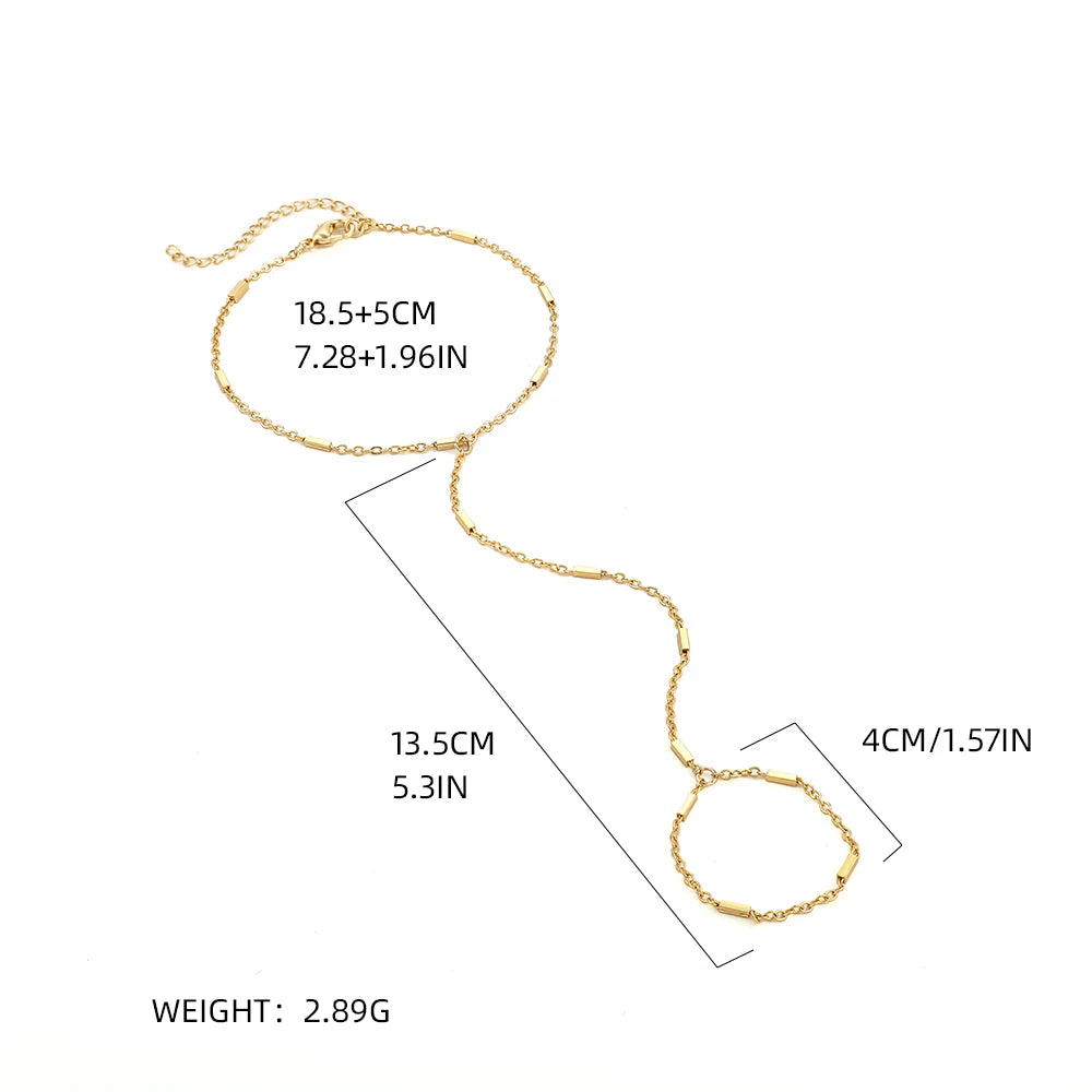 Simple Heart Pendant Chain Bracelet Link Connected Gold plated Wide Finger Ring Bracelets for Women Link Hand Harness Jewelry