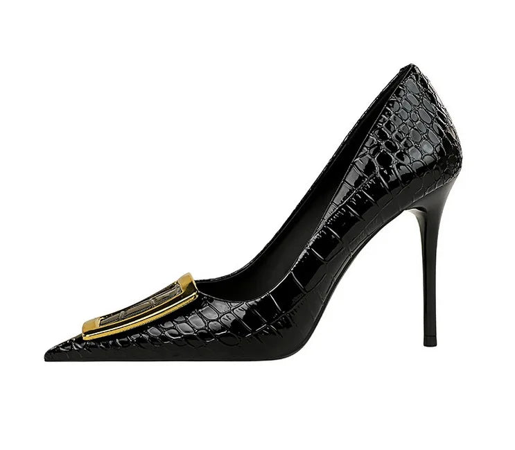 BIGTREE Shoes Women 10 Cm Metal Buckle Ladies Pumps Luxury Women's Banquet Shoes Stilettos High Heels Women Sexy Party Shoes
