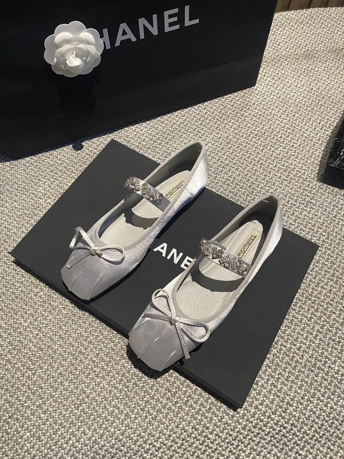 Square Toe Flat Shoes for Women Rhinestone Spring Autumn 2025 New Ballet Shoes Mary Jane Shoes for Women Big Size 42 43 44