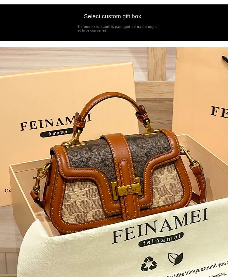 Light luxury niche design contrasting color saddle bag 2025 new high-end handbag versatile single shoulder crossbody bag