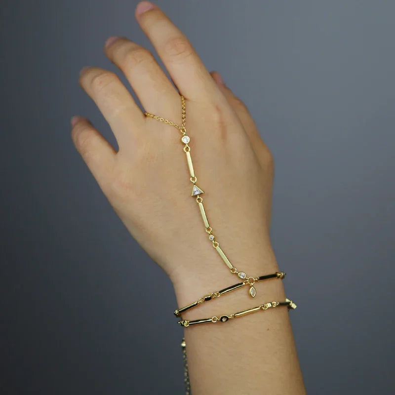2025 New Micro Pave Clear CZ Tassel Hand Chain Bracelet Gold Color With Round CZ Station Double Chain Fashion Women Jewelry