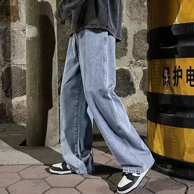 2025 Men's Jeans Korean Version Student Casual Pants High Street Straight Loose Wide Leg Jeans Black Grey Blue Baggy Jeans