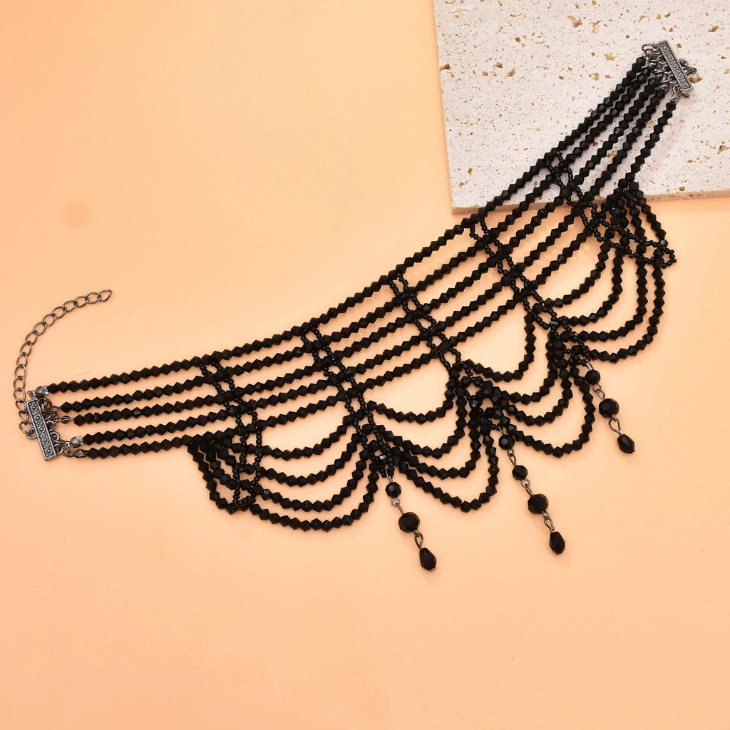 Fashion Black White Crystal Beads Necklace for Women Handmade Bohemian Drop Beaded  Choker Necklaces Ladies' Charm Jewelry
