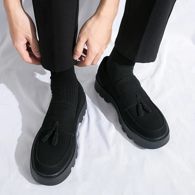 Reverse Suede Thick Sole Men Oxford Shoes Comfortable Formal Tassels Loafers Business Dress Shoes Casual Men Shoes Mens Footwear