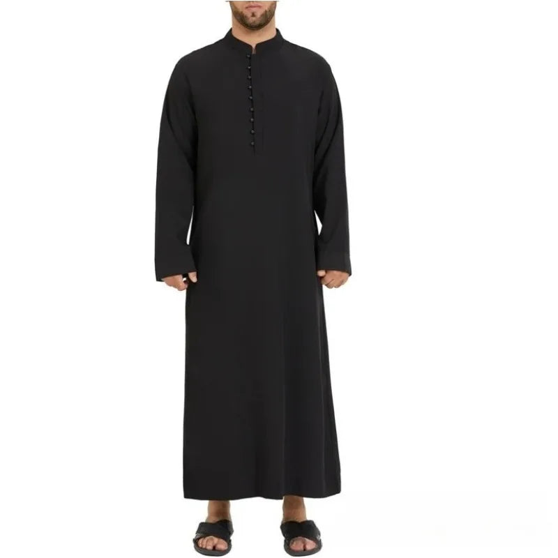 2026 Arab Middle East Men's Robe Loose Stand-up Collar New Round Neck Robe