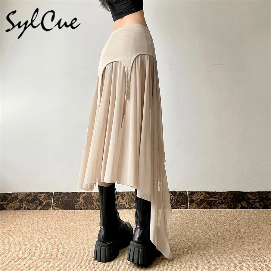 Nibber 2024 Summer Solid Color Simple All-match Casual Sexy Fimbriate High Street Trendy Cool Women's Laminated Ruffled Skirt