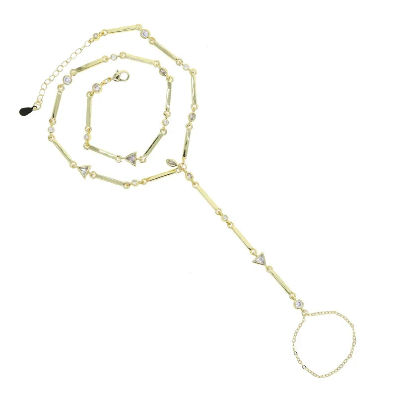 2025 New Micro Pave Clear CZ Tassel Hand Chain Bracelet Gold Color With Round CZ Station Double Chain Fashion Women Jewelry