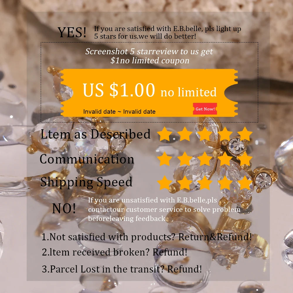 E.B.belle Water Droplet Series Earrings Stainless Steel 18K Gold Plated Women Statement Jewelry Accessories