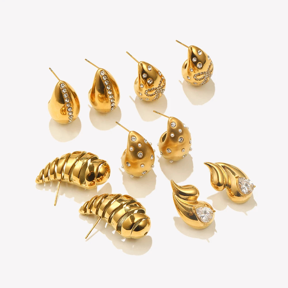 E.B.belle Water Droplet Series Earrings Stainless Steel 18K Gold Plated Women Statement Jewelry Accessories