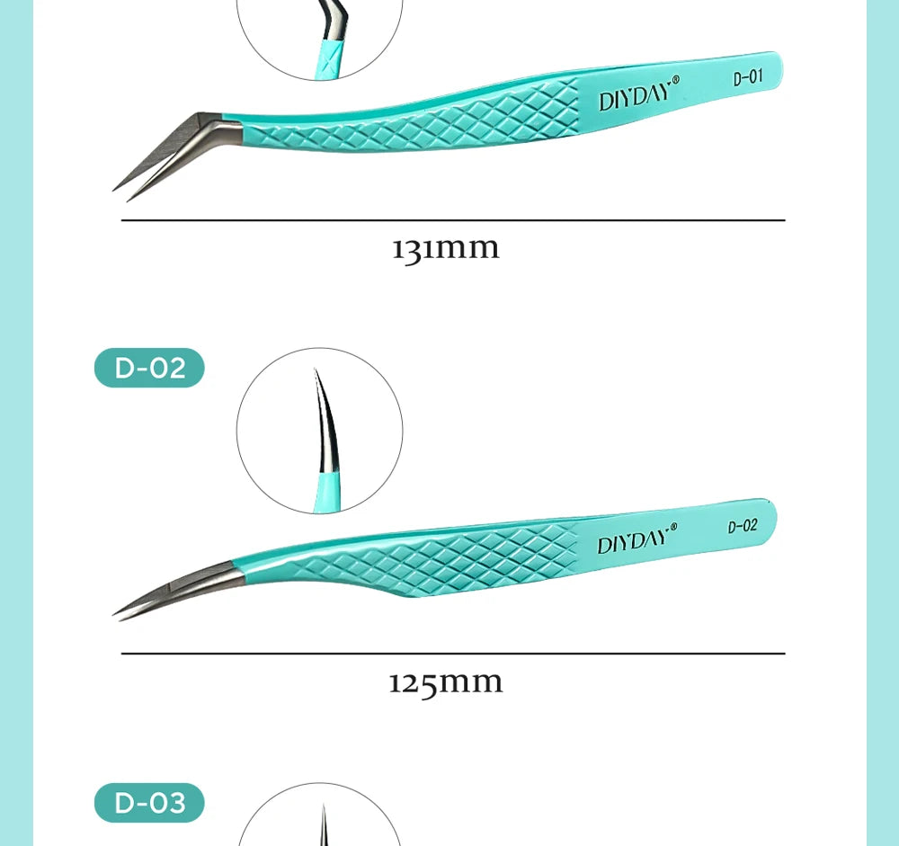 DIYDAY Anti-Slip Tweezers, High-Density Fiber Tip for Eyelash Extensions & Eyebrow, Professional Precision Beauty Tools
