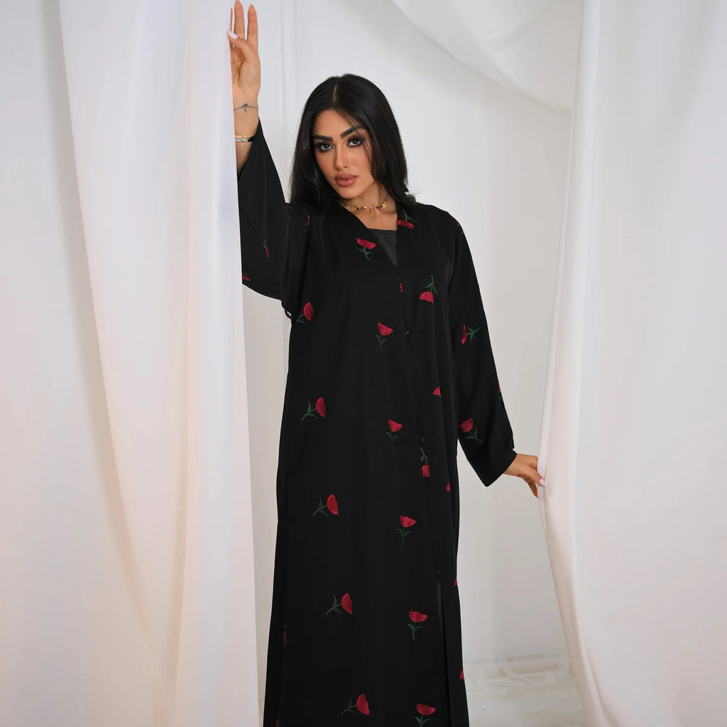 Eid Luxury Floral Embroidery Abaya Kimono Dubai Cardigan Muslim Party Dress Abayas for Women Turkish Islamic Clothes Kaftan Robe