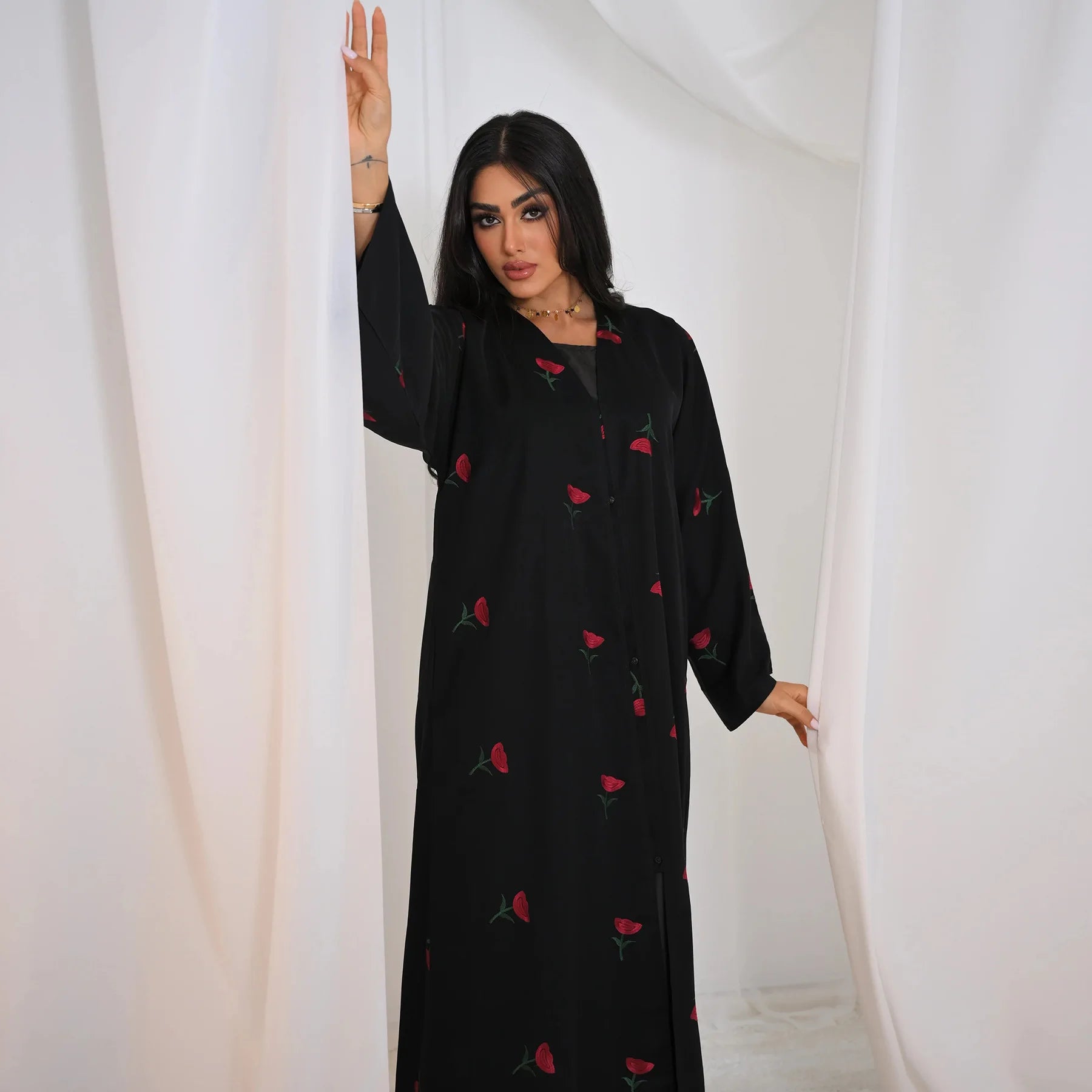 Eid Luxury Floral Embroidery Abaya Kimono Dubai Cardigan Muslim Party Dress Abayas for Women Turkish Islamic Clothes Kaftan Robe