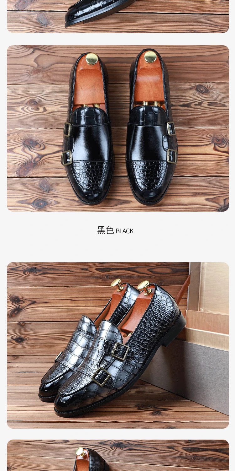 Mens Loafers Shoes Luxury Double Monk Strap Men Dress Shoes Patent Leather Designer Shoes Men High Quality Office 2025 Business