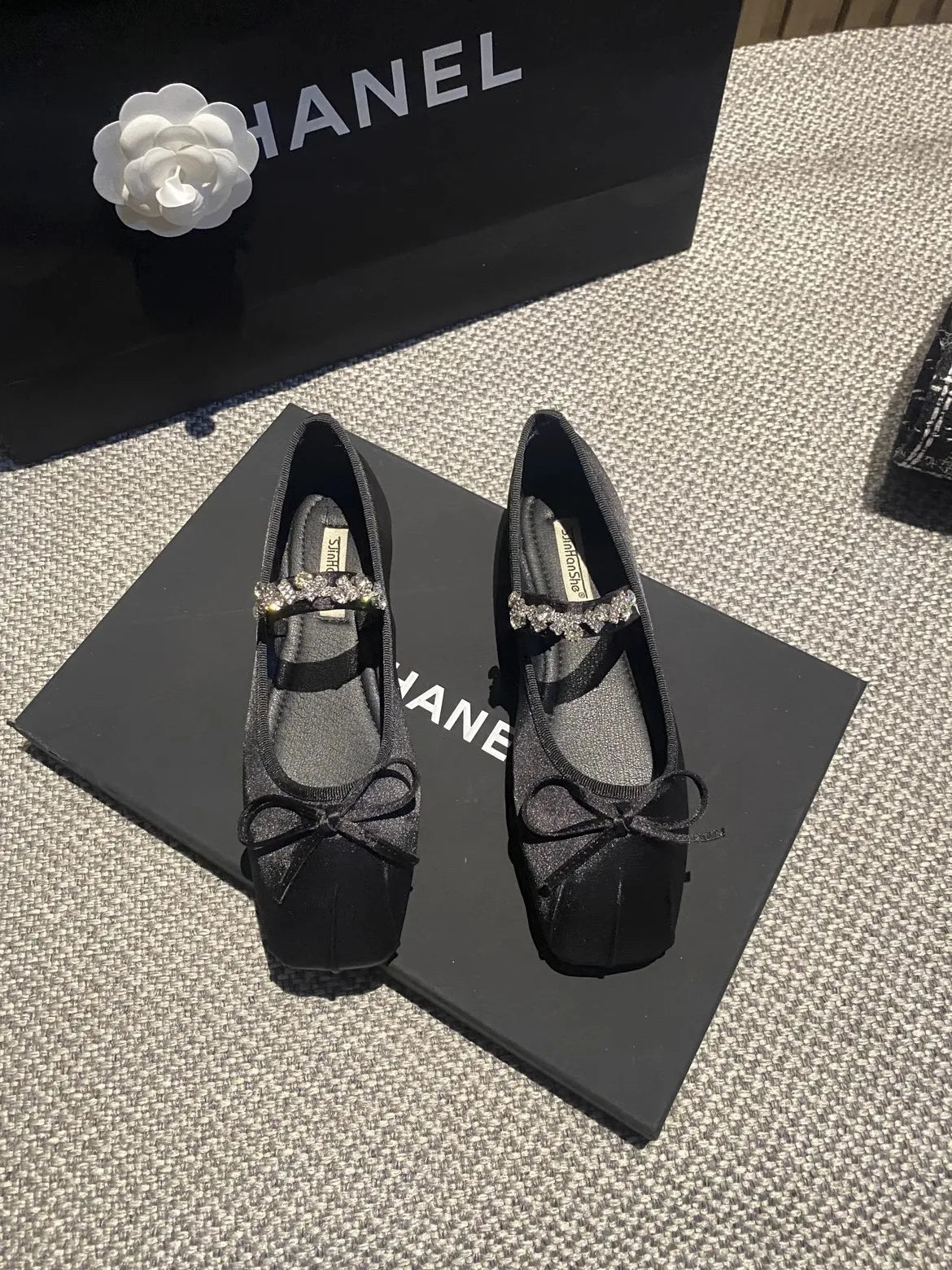 Square Toe Flat Shoes for Women Rhinestone Spring Autumn 2025 New Ballet Shoes Mary Jane Shoes for Women Big Size 42 43 44