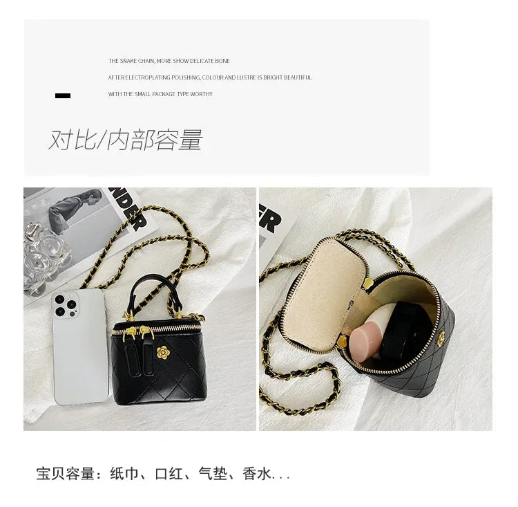 Small Shoulder Bucket Bag For Women Classic Mini Clutches Female Small Square Box Crossbody Metal Chain Handbag