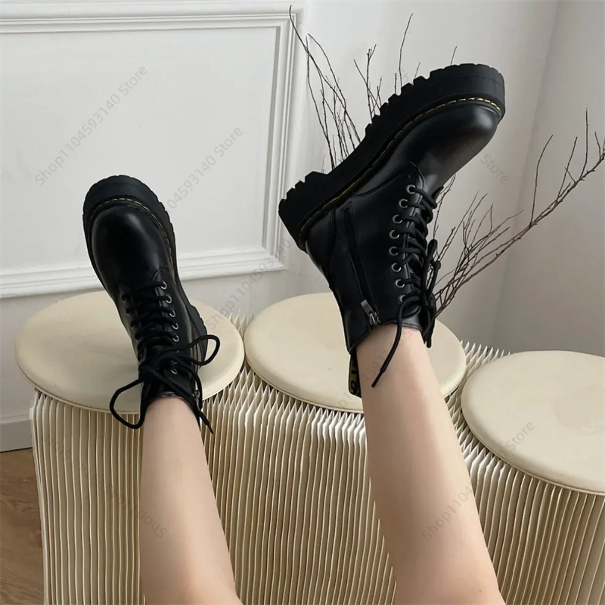 Minimalist Women Boots Casual Shoes Leather Chelsea ladies Classic Punk Female Goth Shoes High Platform Boots Women Botas Mujer