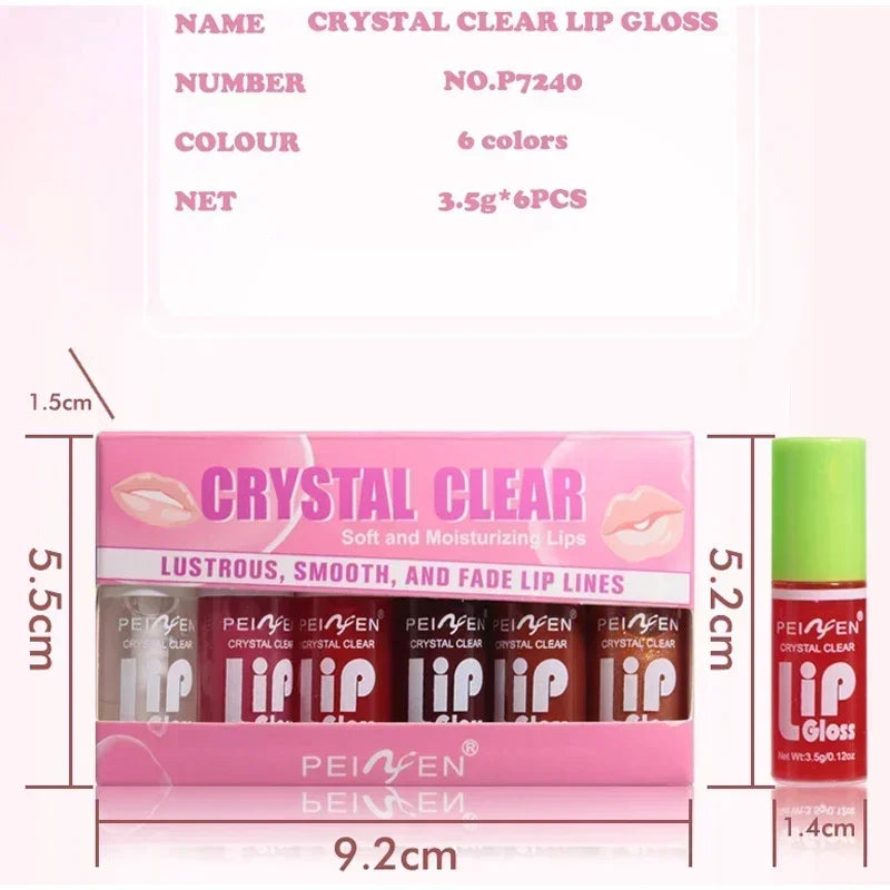 6Pcs Water Glow Jelly Moisturizing Lip Gloss Set Transparent Lip Glaze Oil Hydrating Lip Plumper Liquid Lipstick Lips Cosmetic