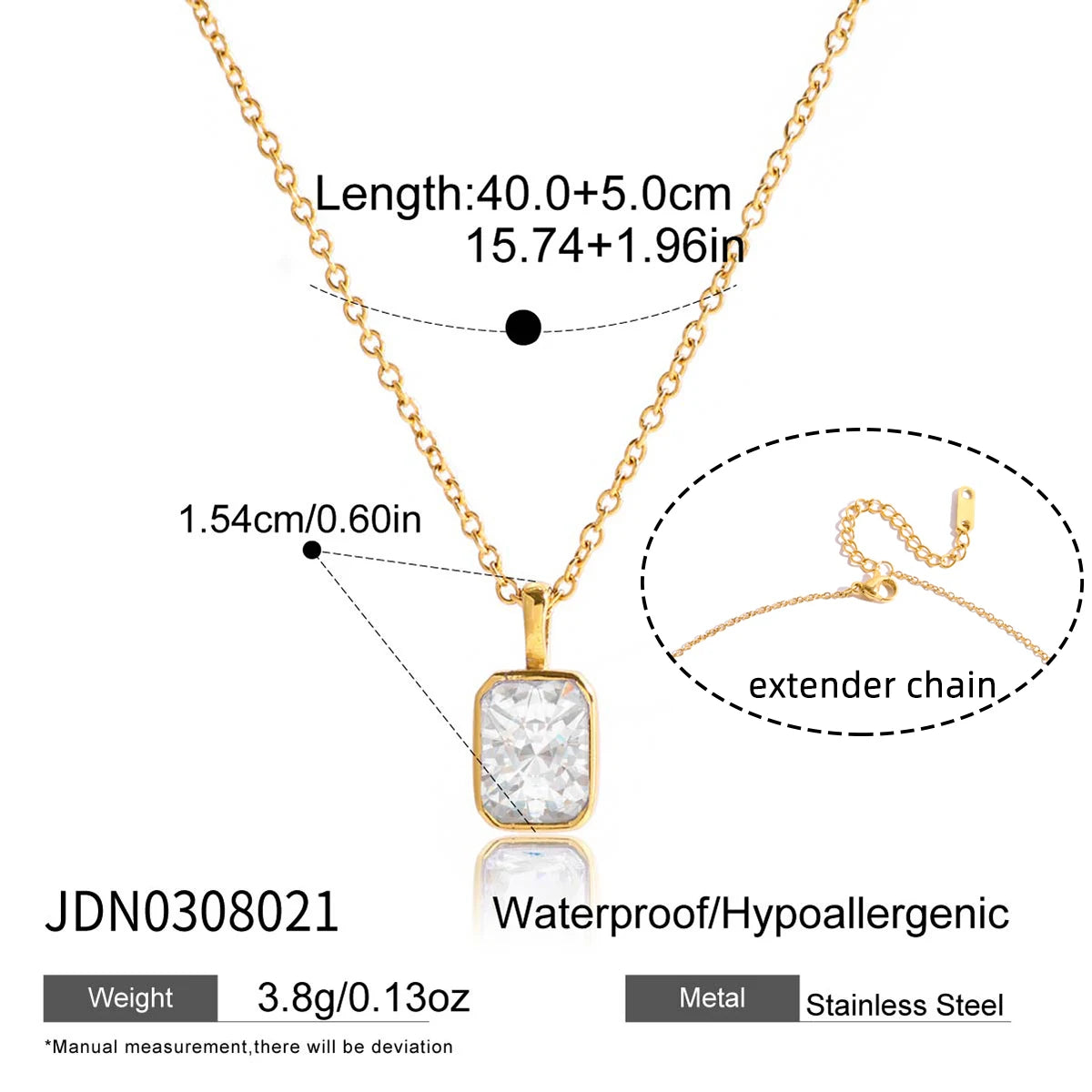 Uworld Minimalist White Zircon Geometric Pendant O-Chain Necklace Stainless Steel Stackable Chain Heart Pendant Necklace Women's